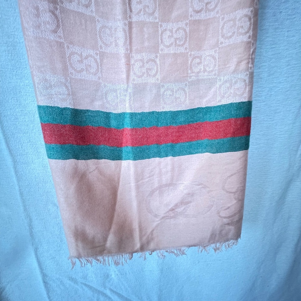 GUCCI shawl apricot classic gc stripe wool made In Italy - Picture 7 of 7